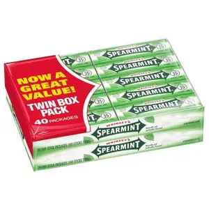 WRIGLEY’S Spearmint Flavor Chewing Gum Bulk Supply - 5-Stick Count per Unit (40 Units Total), Snack