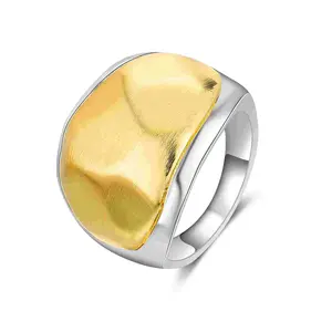 Aprilery Hammered Two-Tone Ring | Bold Textured Band | Tarnish Resistant Everyday Statement Jewelry