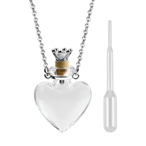 OIDEA Heart Glass Vial Pendant Necklace for Women Keepsake Memory Bottle Jewelry Stainless Steel Gift with Dropper