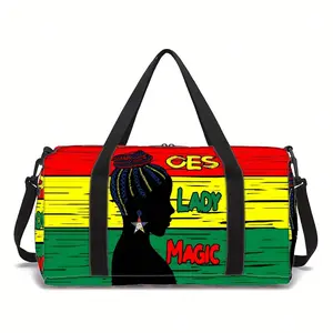 OES Theme Series Black Personality Print Theme Lightweight Small Luggage Bag, Yoga Bag, Lightweight And Durable, Unisex, Suitable For Theme Meetings, Daily Fitness Activities, Short Trips