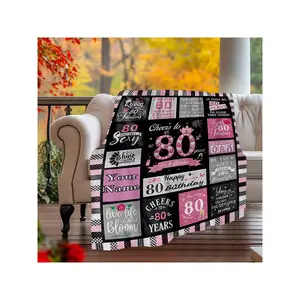 Personalized 80th Birthday Pink & Black Patchwork Blanket - Celebrate 80 Fabulous Years in Stylish Comfort