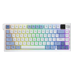 AJAZZ  AF82 Wireless Thin Film Keyboard Bluetooth 2.4G Wired Office Keyboard HD Color Screen Volume Adjustment Knob Mute Structure Wireless Office RGB DIY RGB Backlight Keyboard Support Multiple Systems Suitable for Esports Games and Office