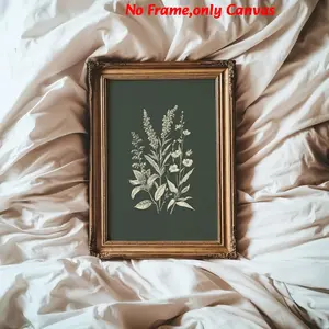 1 pc, Wall Art Decoration, wall art, vintage poster, floral print on dark green background, small white wildflowers canvas painting, home decor, housewarming gift, unframed