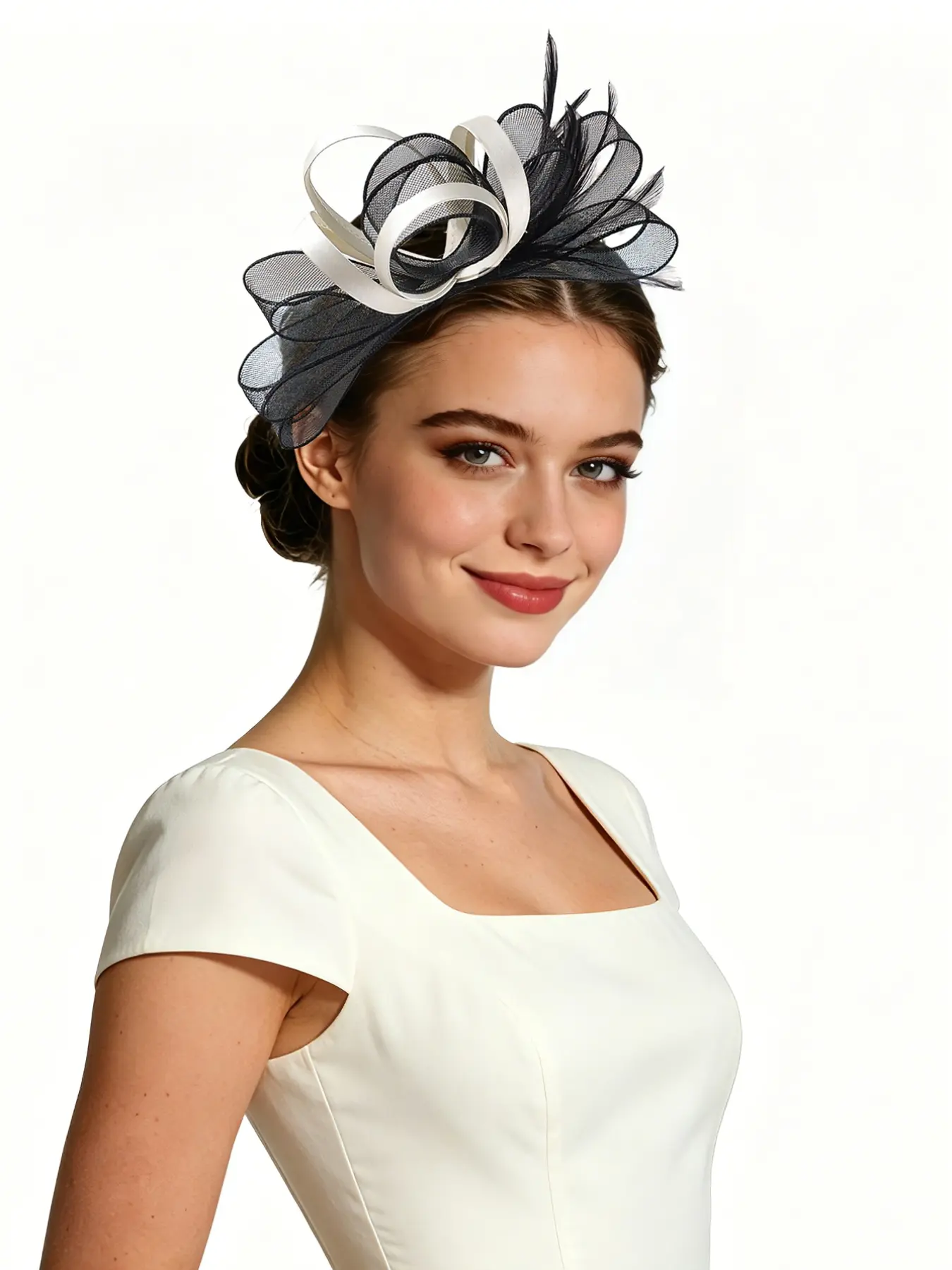 Fascinators Hats with Feather for Women Hats Small Tea Party Hat with Headband Tulle Bow Hair Accessory Bow Headbands Fashion Hair Accessories