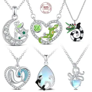 Necklace Heart silver Chain moon Necklace Clover 925 silver