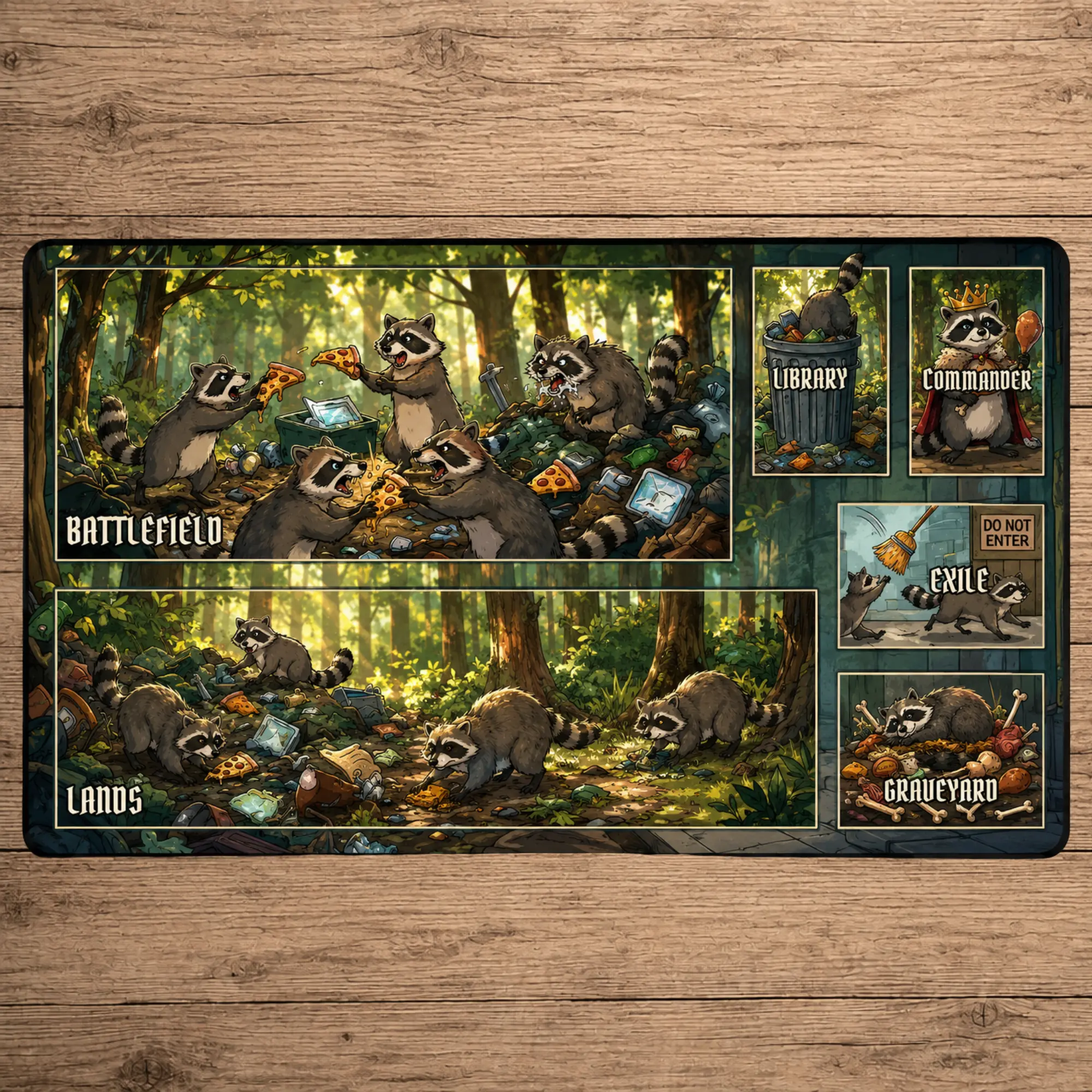 Panda Trash Mtg Mouse Pad Raccoon TCG Playmat Funny Play Mat With Card Zones TCG, Deskmat & Mousepad