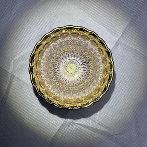 Bohemian Golden - Rimmed Pink Floral Pattern Ceramic Teacup with Scalloped Edge