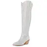 RONILURN Women's Multicolor Rhinestone Over-the-Knee Cowboy Boots - Pull-On Shoes for Women with Side Zips, No Fuss Easy On/Off, Chunky Heels, Pointed Toe, All Seasons, Size 6-12 Footwear Fashion