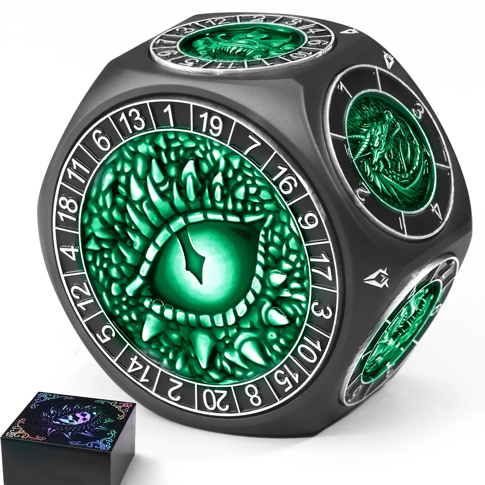 ZHOORQI 8-in-1 Metal Spinner Dice Game Set - 60mm Heavyweight Polyhedral Metal Set, Dual D20, 3D Monster Engravings, Precision Bearing Smooth Spinning, Easy Reading Index, Collectibles for TTRPG Gifts