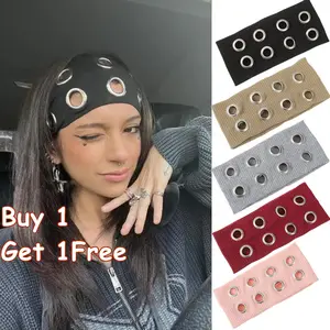 AWAYTR Buy One Get One Free Y2K Punk Girl Punk Grunge Hollowed Out Eyelets Elastic Wide Headband Fashion Rock Gothic Sports Headbands Hair Accessories
