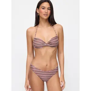 Cider High Stretch Striped Halter Neck Cheeky Bikini Set