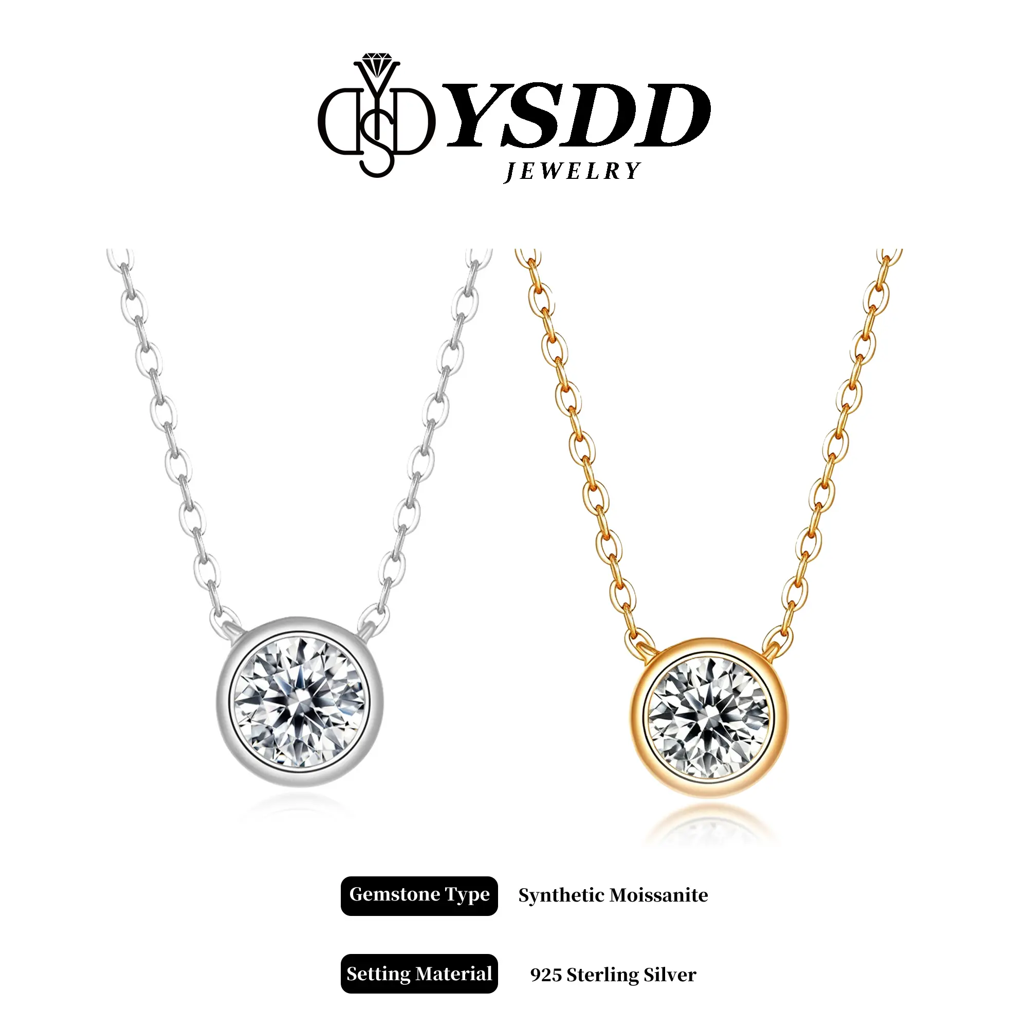 【#649】Classic Bezel 1CT Necklace vvs Synthetic Moissanite Necklace in 925 Sterling Silver