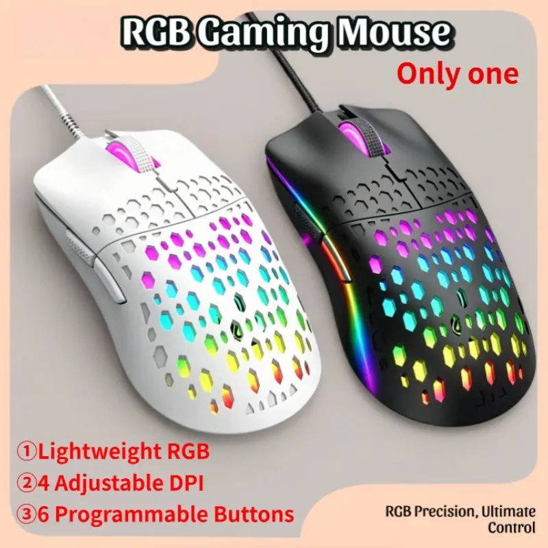 G701 Gaming Mouse Wired, Wired Connectivity, Lightweight Honeycomb Structure RGB Gaming Mouse Variable Dpi, 4 Adjustable Dpi Up to 3600, 6 Programmable Buttons, Ergonomic Computer Mouse, RGB Backlight Mouse, Gaming Accessories