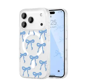 Magnetic for iPhone 17 Pro Max Case, Bow Case Compatible with MagSafe, Wireless Slim Clear Ribbon Aesthetic Phone Cover Anti-Yellowing Shockproof Protective Cover for Women Girl