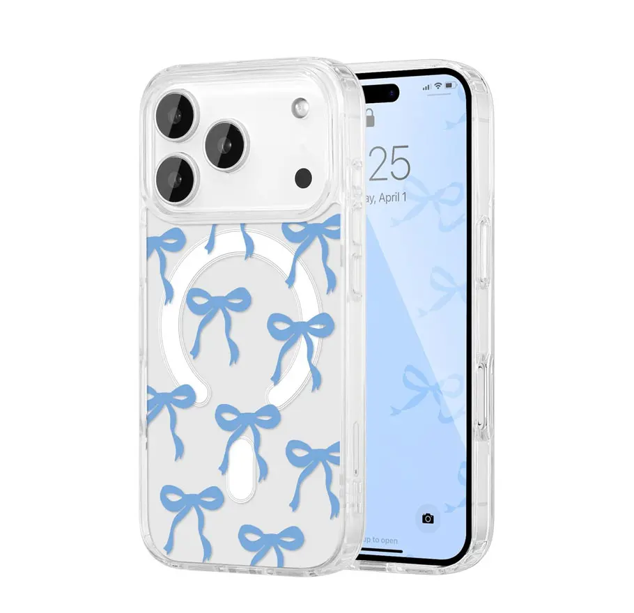 Women's MagSafe-Compatible Magnetic Acrylic Transparent TPU iPhone 17 Pro Max Casing - Slim Ribbon Aesthetic, Anti-Yellowing, Shockproof, Wireless Charging-Supportive Bow Cellphone Accessories for Handheld Devices