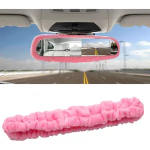 Elastic Plush Auto Rear View Mirror Protector - Stretchy Comfortable Car Rearview Mirror Cover - Automotive Interior Rearview Mirror Decorations - Car Mirror Accessories Universal for Vehicles (Pink) girly car accessories car decor steeringwheelcover