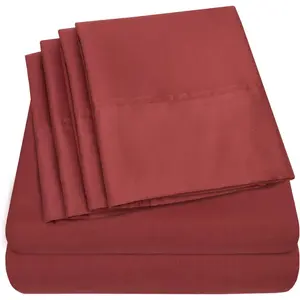 Queen Burgundy - 6 1500 Brushed Microfiber Deep Pocket Queen Sheet - 2 Extra Pillow Cases, Value, Queen, Burgundy