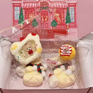 Christmas Bear Squishy Gift Box Includes 2 Bear Toasts – Creamy & Frozen Butter + Mini Freebie Lychee Squishy Handmade TabaSquishy