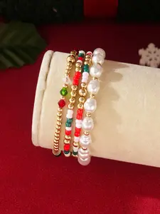4-Piece Ccb Bead and Imitation Pearl Bracelet Set, Mix Bracelets, Perfect for Women's Daily Wear, Parties, and Holiday Gifts