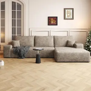 Elegant 108" Modern Modular Sofa with L-Shape Couches Camel Right Facing Chaise & 2 Seaters Boneless Deep Seat Sectional for Living Room