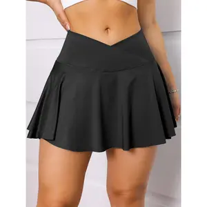 Women's 2-IN-1 A-Line Skorts with Overlap Waist & Pocket Design, Casual Sporty Solid Color Mini Bottoms for Daily Wear & All Seasons, A-Line SkortRAIMENTRY