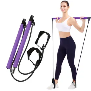 Multi-Functional Pilates Training Bar, Detachable Yoga Fitness Rod, Dual Resistance Ropes & Ankle Straps, Home Gym Exercise Equipment, Fitness Training Band