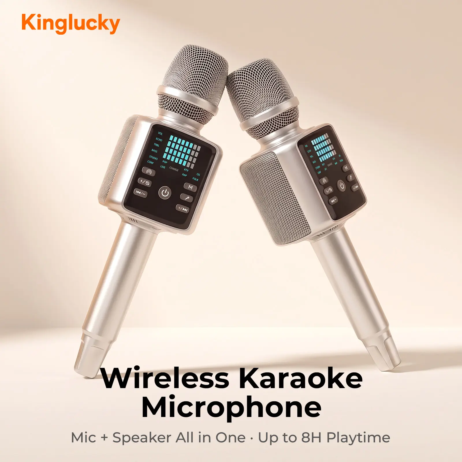 KINGLUCKY H9 Portable Karaoke Microphone with Bluetooth Speaker, Wireless Singing Mic with Voice Effects, Home Party Entertainment System for Adults & Kids, iOS/Android Compatible