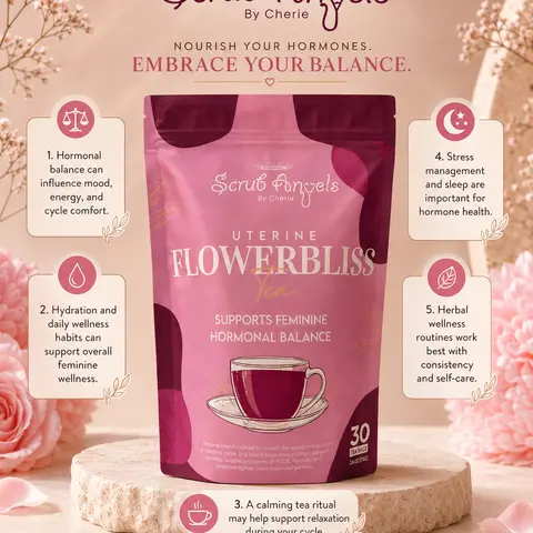 Flowerbliss Uterine Wellness Luxury Natural Herbal Tea - Antioxidant-Rich Adult Drink for Gentle Care, Nervous System Support, Fibroids Relief, PCOS Relief, Hormonal Balance, Emotional Wellness