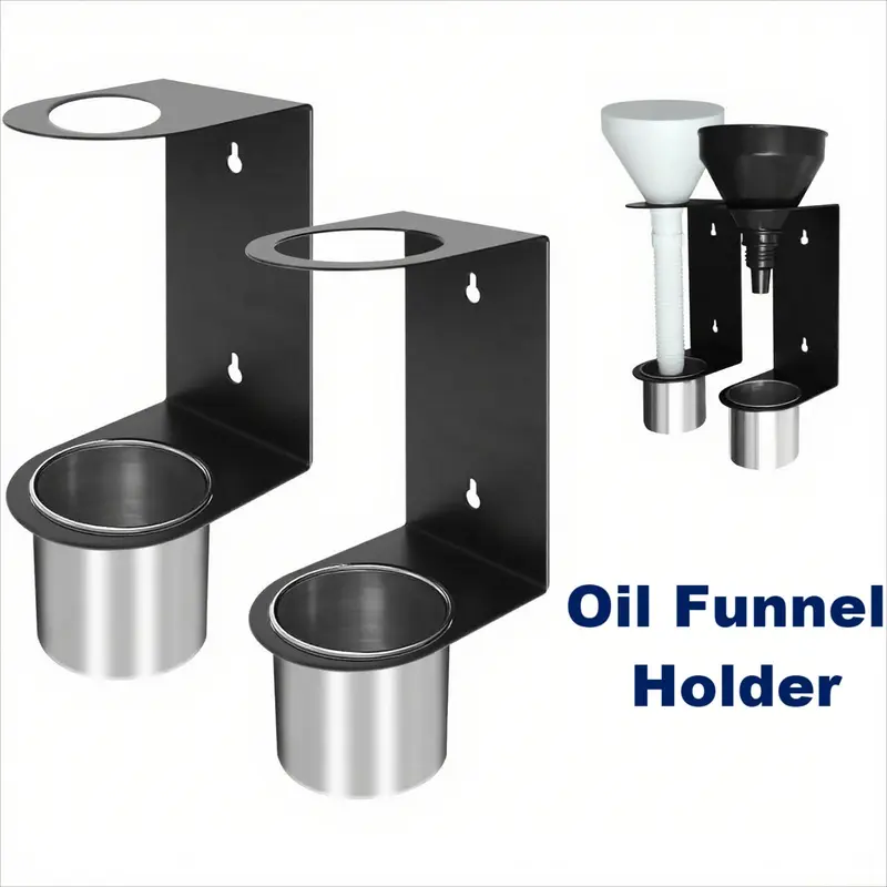 Oil Funnel Holder, Durable Efficient Wall-Mounted Steel Storage Rack Organiser, 2-Pack with Detachable Oil Cup, Ideal for Auto Repair Shop, Car, Workshop, Garage, Home Tool Organization, Easy Installation, Metal Storage Rack