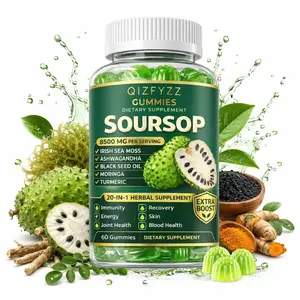 Soursop Gummies 20-in-1, Soursop Leaf & Sea Moss Gummies with Moringa, Turmeric, Black Seed Oil, Oregano and Ashwagandha, Herbal Supplement for Daily Wellness, Vegan, Non-GMO, 60 Gummies