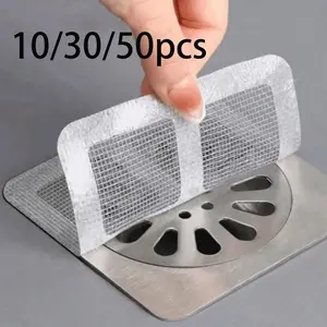 Hair Catcher Drain Stoppers, 10/30/50 Pcs, Tool-Free Adhesive, Prevents Clogs, Flexible Mesh Design, Plastic Material, Bathroom Cleaning