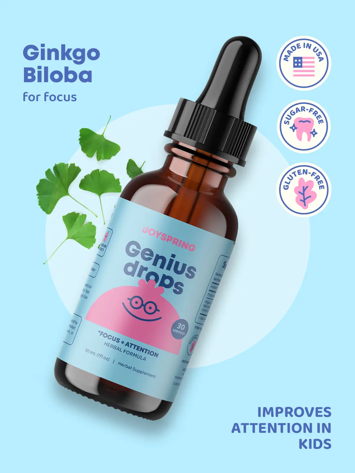 JoySpring Genius Drops – Organic Focus Supplement | Stay Calmer & More Focused N...