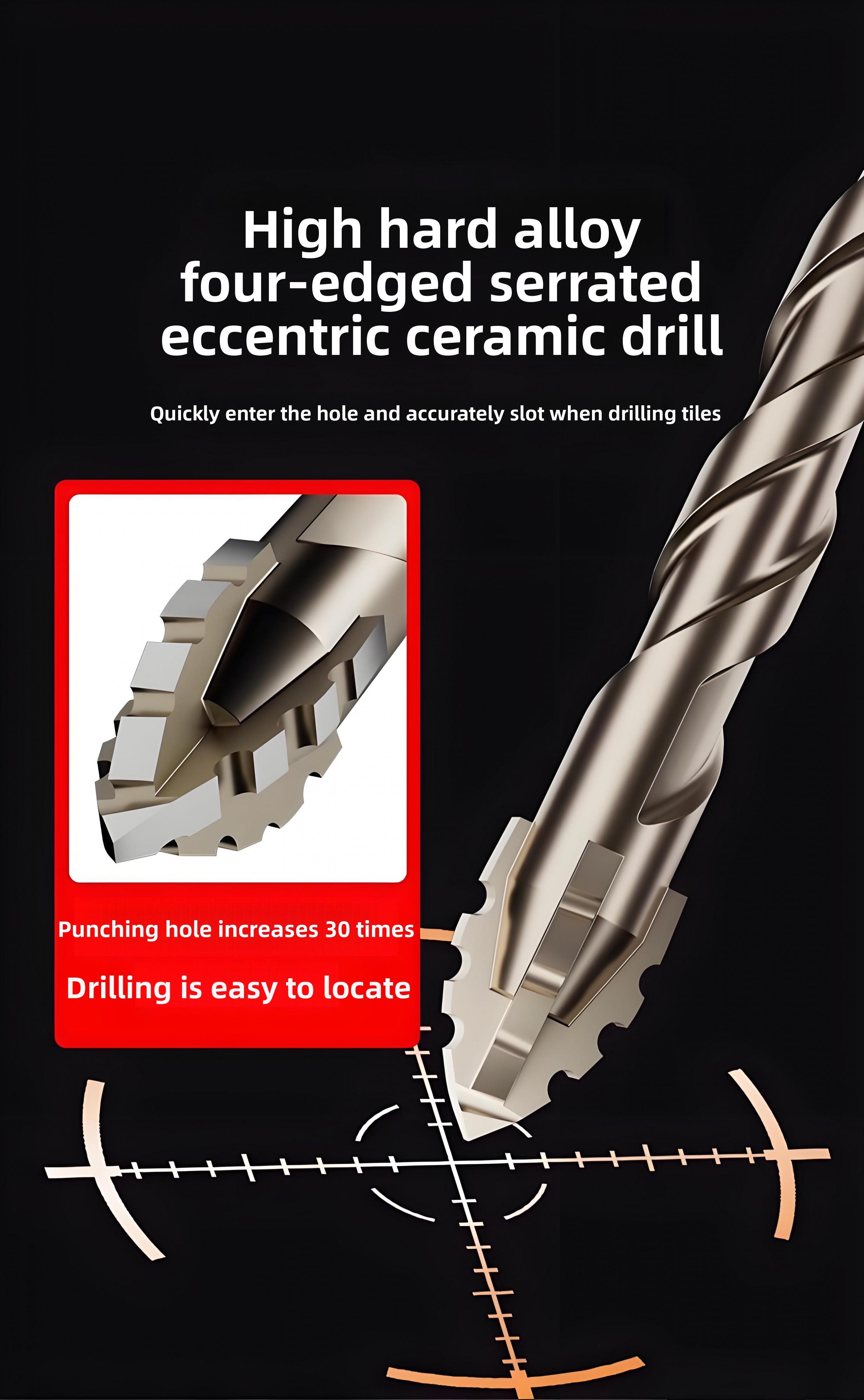 5Pcs Masonry Drill Bit Set/multipurpose drill bit with Industrial Carbide Tip, Sawtooth Eccentric Design, Ideal for Drilling Tiles, Ceramics, Glass, Marble, Concrete, Stainless Steel.