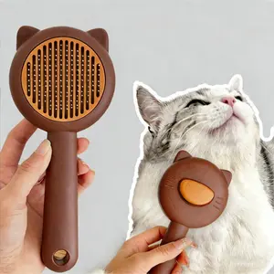 1pc Cute Cat Ear Self-cleaning Cat Brush - One-click depilation pet comb for cats, a gentle massage tool to reduce loose fur and shedding, Grooming Accessories