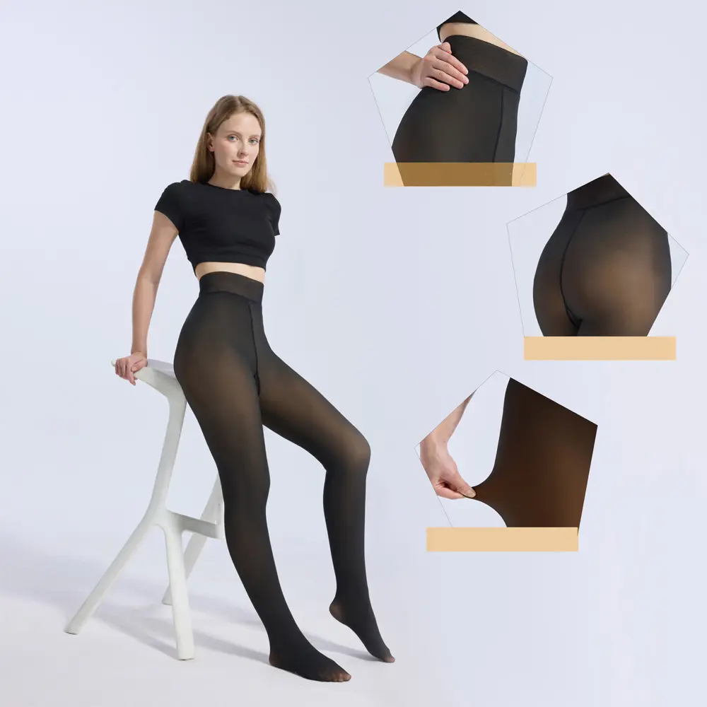 Fleece Lined Tights Sheer Women - Fake Translucent Warm Pantyhose Leggings Sheer Thick Tights for Winter 220g Thickness High Elasticity Slim Fit Tummy Control Body Sculpt