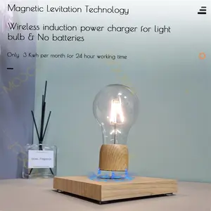 Magnetic Levitation Wooden Base Lamp, Wireless LED Light Bulb, 3500K Warm & Colorful Lighting, 360° Rotation, Unique Desk Decor & Gift Idea