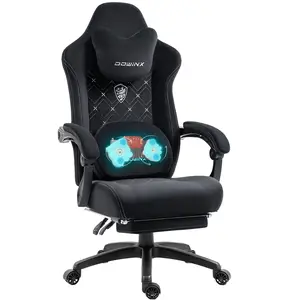 Dowinx Gaming Chair with Heated Massage Lumbar Support,Big and Tall Fabric Gaming Chairs for Adults with Footrest, Ergonomic Computer Game Chair with Poket Spring Cushions, 350lbs