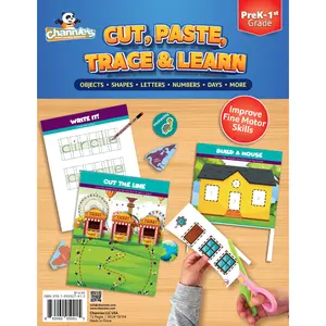 Channie’s Cut, Paste, Trace, & Learn Workbook - Scissor Skills Workbook, Improve Fine Motor Skills, Preschool to 1st Grade, Practice Cutting with Scissors at Home