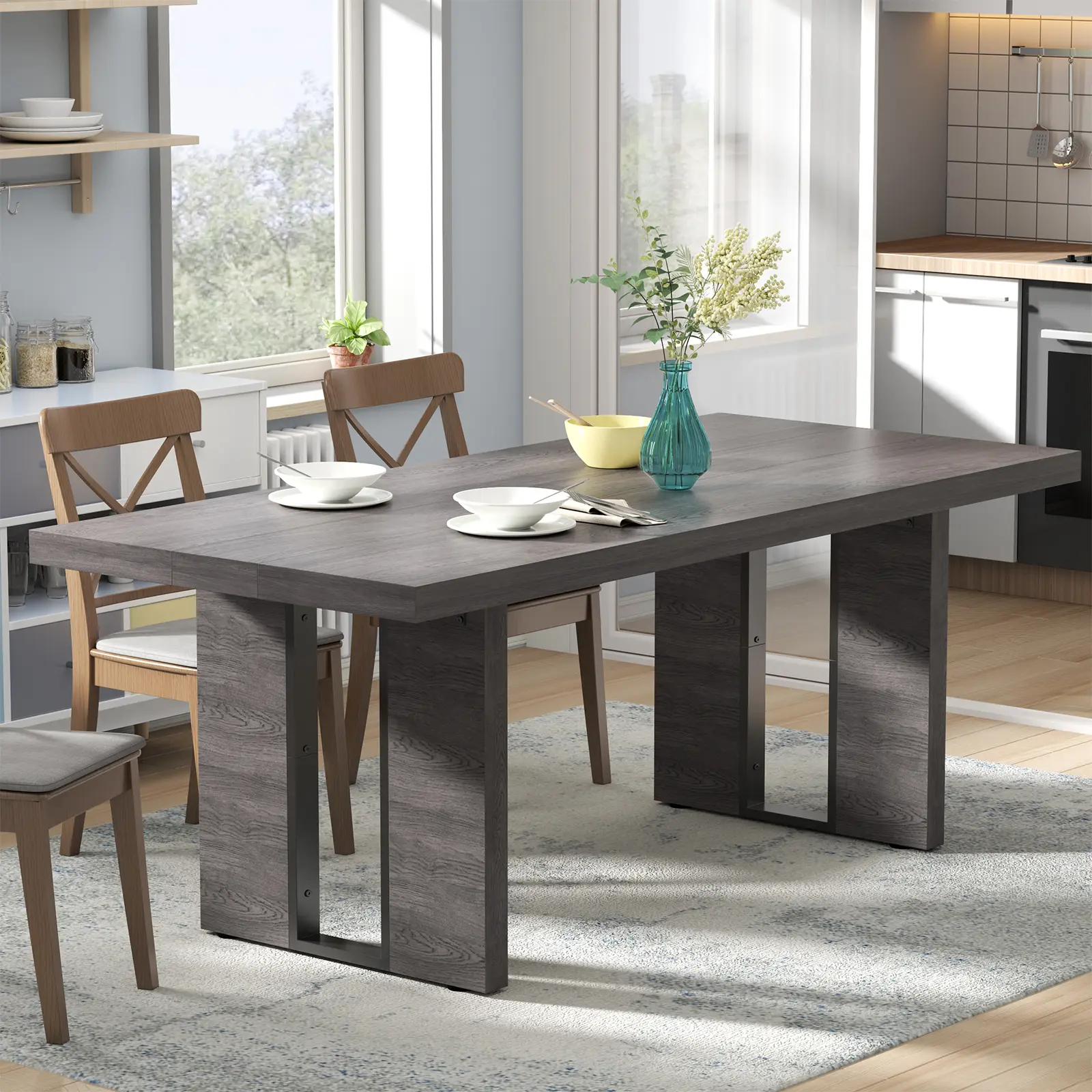 Gyfimoie 70.8 Inch Large Dining Table, Rustic Farmhouse Kitchen Table for 6-8 People, Rectangle Dinner Table for Living Room, Apartment, Home Office