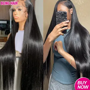 Bling Hair 32inch 13x6 Bone Straight Lace Front Wigs For Human Hair Wigs 180% Density Natural Black Color