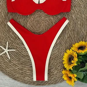 2025 Chinese New Year Summer Bikini Two-Piece Set, Red And White Edge Bikini Set, Sexy Indoor And Outdoor Swimsuit underwear set