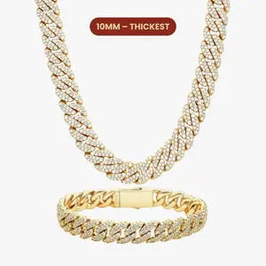 JAXXON Iced Out Cuban Set 10mm - Gold - Pavé Diamond Simulants - Box Clasp