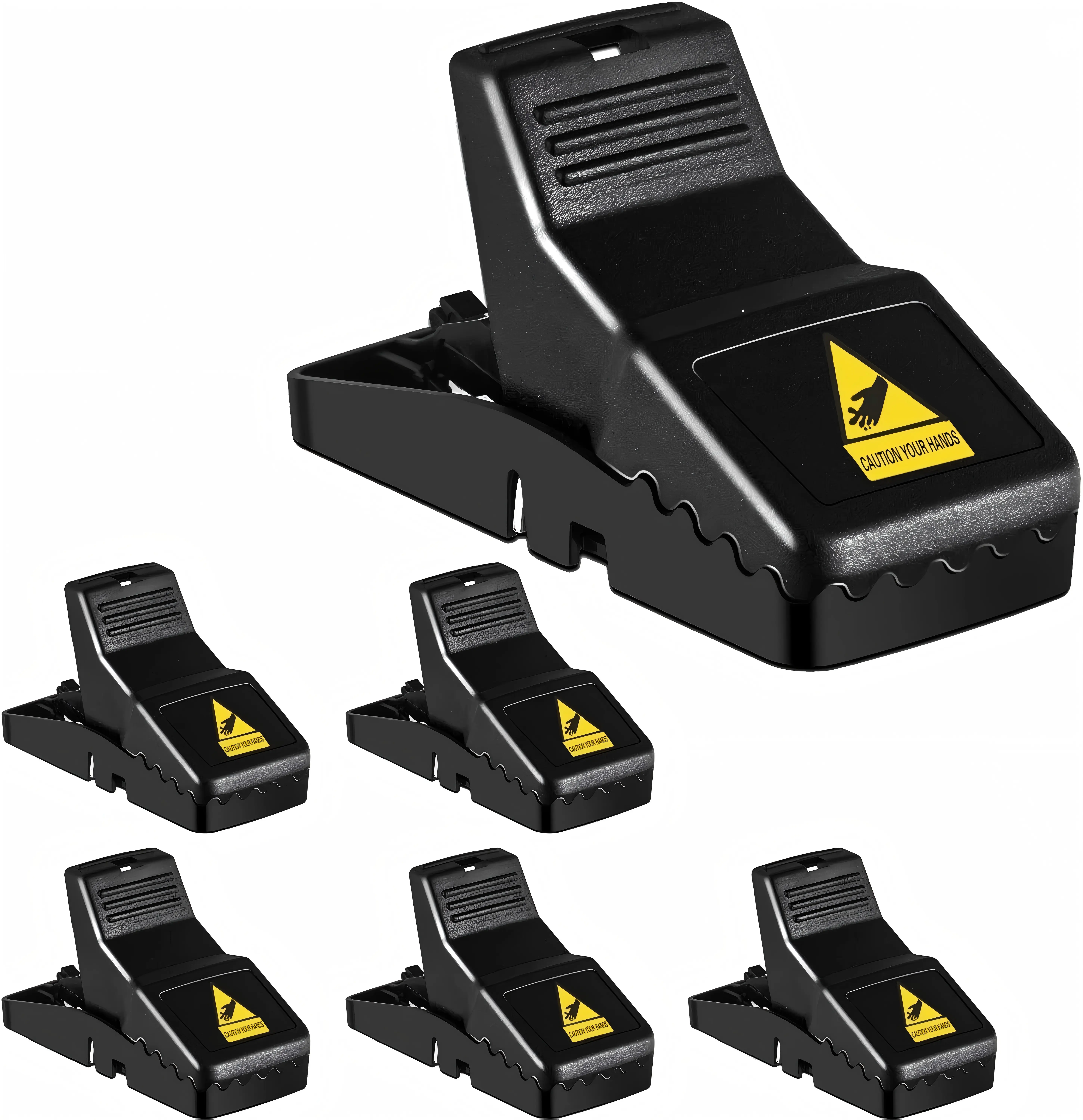 6 Pack Full Black  controls Reusable M/O/U/S/E Control Devices Quick Sanitary Safe Solution with Sensitive Trigger for Indoor Outdoor Use Durable Washable ABS Plastic S-n-a-p control Mechanism Hands-Free Release System