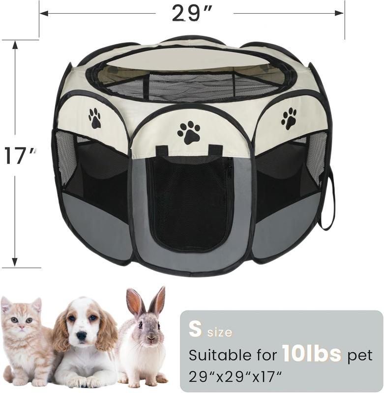 Dog Cat Playpen, Puppy Pet Playpen Indoor for Small Dogs Tent Crates Cage Outdoor, Portable Pop Up Dog Kennel Playpen with Carrying Case for Dogs/Cats/Rabbits, Removable Zipper Top, kitty condo ，Grey