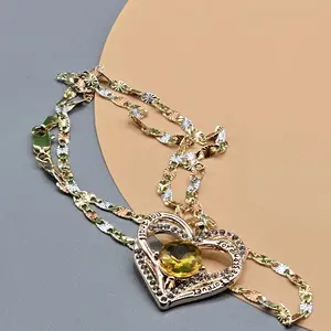 N49-Yellow Color Heart Pendant 1.1 Inch with 3mm 19.5 Inch Long 3 Color Chain Copper Plated Not water resiatant Necklace for Women Elegant Jewelry