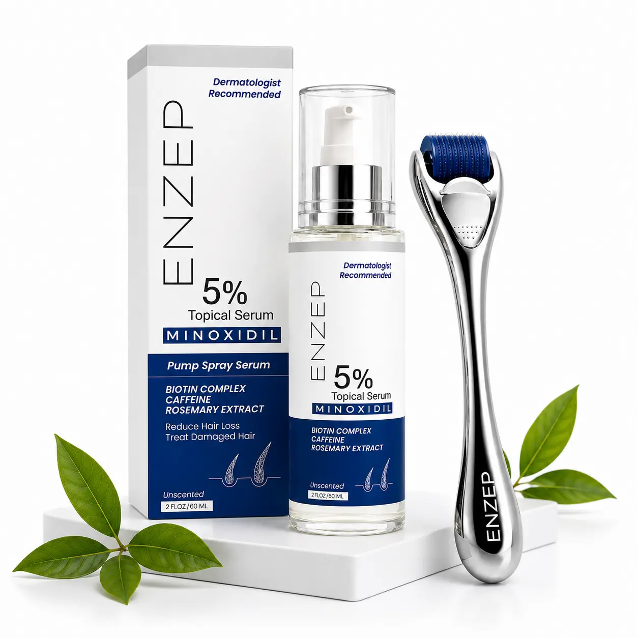 ENZEP Minoxidil 5% Hair Growth Kit with Derma Roller, Beard & Scalp Regrowth Treatment for Men & Women, Microneedling Solution,  Haircare, 60ml