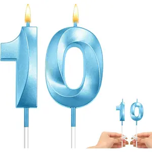 10 Birthday Candle For 10th Decor, Decorations For Boys, Number 10 Birthday, Birthday Boy 10, Girl, Girl 10th Cake Topper Blue Number Candles