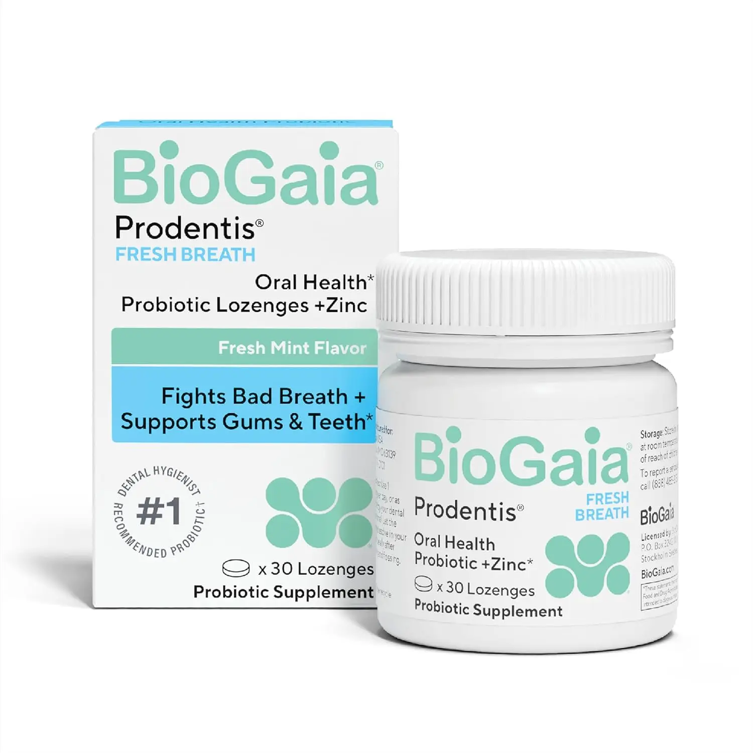 BioGaia Prodentis Fresh Breath | Oral Probiotics + Zinc | Fights Bad Breath & Halitosis | Boosts Fresh Breath | Promotes Healthy Gums & Teeth | Fresh Mint Flavor | 30 Dental Probiotic Lozenges