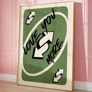 Love You More Print, Green Retro Wall Art Printable, Playing Card Wall Art, Girly Wall Art Poster, Trendy Decor
