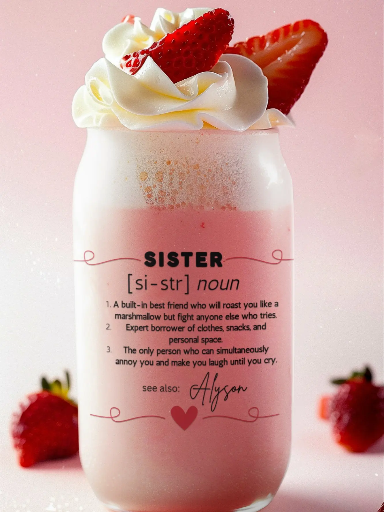 Funny Sister Definition 16oz Glass Beer Can – Personalized Gift with Bamboo Lid & Straw
